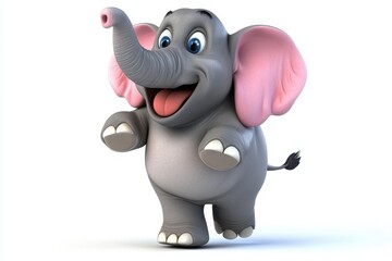 Fototapeta premium Elephant stomping heavily 3d cartoon character on white background