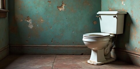 Vintage Porcelain Toilet with Original Chain Rustic Bathroom Detail Shot - Perfect for Design Blogs & Historical Articles