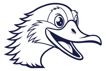 Headshot of smiling duck displays striking line art against a blank background