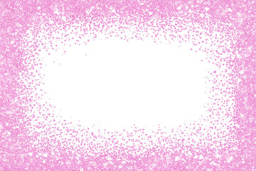 Pink glitter powder dust particles frame. Magic shining pink dust border isolated on a transparent background. Shiny dust bokeh particles. Luxury celebration festive Decoration design elemen