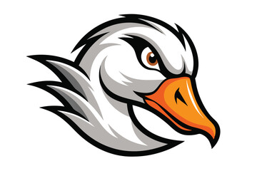 Goose head sports mascot shows a white and grey bird with fierce eyes