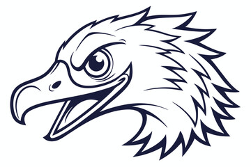 Outlined eagle head displays a fierce expression, showcasing its distinctive beak and sharp feathers