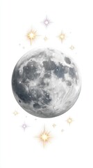 Fototapeta premium Grayscale Moon with Sparkling Stars on White Background