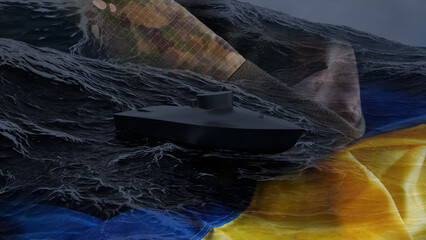 Ukrainian combat naval drone, modern unmanned aerial vehicle against the background of the...
