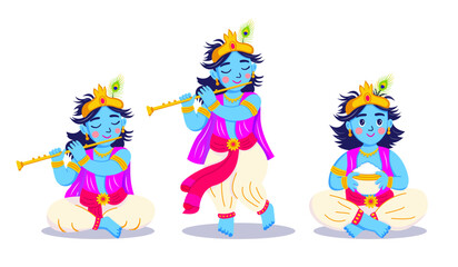 Cartoon Krishna characters for Janmashtami festival