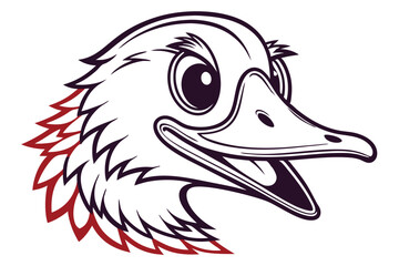 shows a white duck head in outline with red accents displays simple mascot art