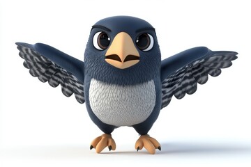 Obraz premium Falcon stooping fast 3d render cartoon character on white background
