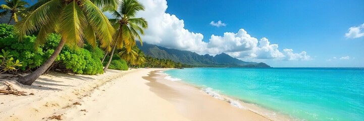 Hawaiian Beach Paradise Golden Sand, Turquoise Water, Swaying Palm Trees, Tropical Relaxation