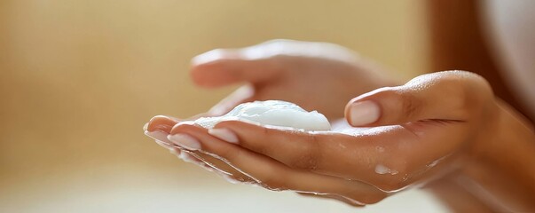 Close-up of a girl applying lotion on her hand, part of her morning self-care routine, Generative AI