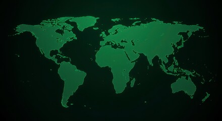 World map, glowing green outline