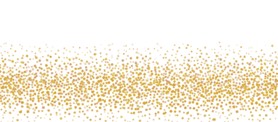 Horizontal gold glitter festive confetti isolated on transparent background. Golden glitter falling dust particles. Luxury confetti dots rain.Sparkling party border. Holiday decoration design element