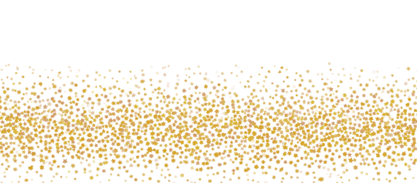 Horizontal gold glitter festive confetti isolated on transparent background. Golden glitter falling dust particles. Luxury confetti dots rain.Sparkling party border. Holiday decoration design element
