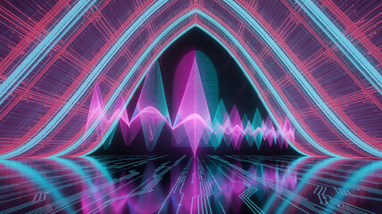 Abstract Geometric Wave Pattern: A vibrant display of digital art, this image features a mesmerizing wave pattern and lines within an abstract geometric framework.