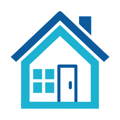Blue and cyan house outline with window and door home building