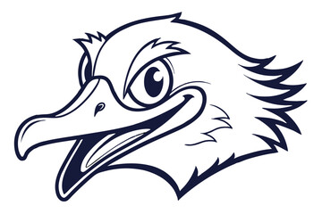 illustration shows the face of an eagle with navy outline on white background