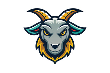 Menacing goat gazes intensely with glowing eyes and curved horns, depicted on a white surface