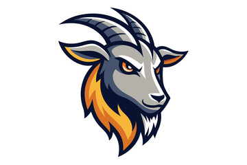 Majestic goat head shows off its formidable horns and sharp gaze over white