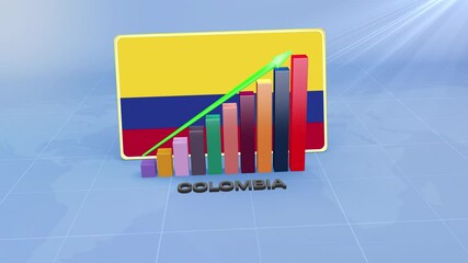 Colombia Economic Growth 3D Bar Chart with Flag and Rising Green Arrow Developing Country Concept - Powered by Adobe