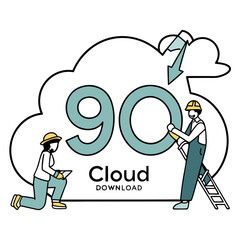 Cloud download with workers and numbers people ladder