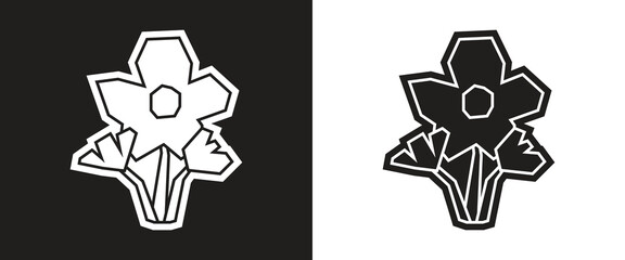 Blooming Flower Icon in Black Filled and White Filled Cutout Style