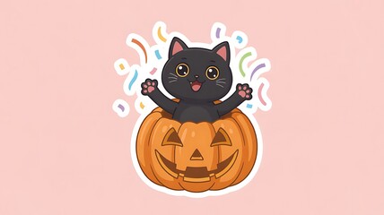 Cute Black Kitten in Jack-o'-lantern: Halloween Celebration Halloween Concept