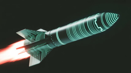 Rocket Launching into Space: A powerful rocket streaks through the darkness of space, flames erupting from its engines, symbolizing progress and exploration.
