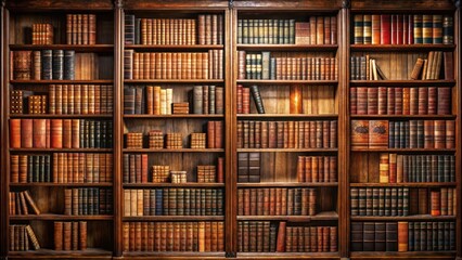 Towering bookshelf with leather-bound tomes and classics
