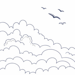 Fluffy Clouds With Flying Birds nature