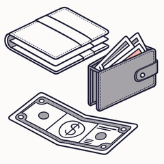 Folded wallet with cash and dollar bill money finance