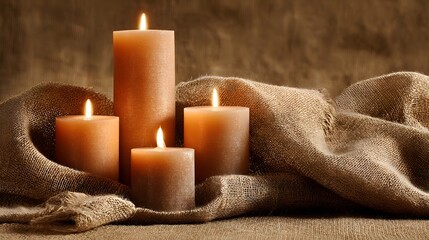 Warm candlelight ambiance on woven jute fabric