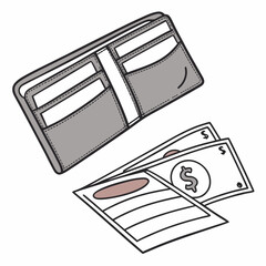 Gray wallet with cash and cards money currency
