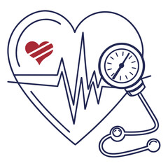 Heartbeat monitoring with stethoscope and blood pressure gauge electrocardiogram