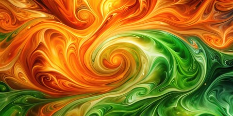 Vibrant abstract patterns with swirling orange and green gradient background