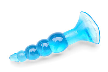 Blue anal plug from sex shop on white background