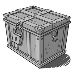 Locked wooden chest with metal straps and padlock vector