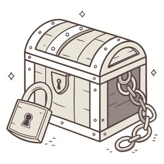 Locked treasure chest with padlock and chain antique