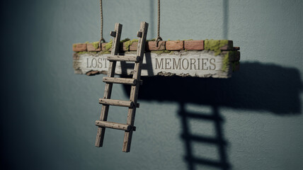 Lost Memory: The artwork evokes a sense of melancholy and introspection. Through a wooden ladder lead to somewhere wrote "lost memory" which express human emotions.