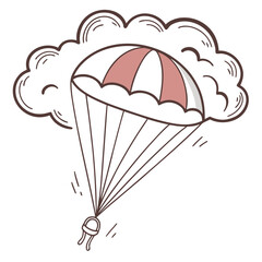 Parachute descending through clouds skydiving descent