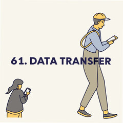 People looking at phones with data transfer text technology communication