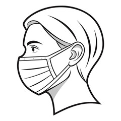 Person profile wearing protective face mask vector