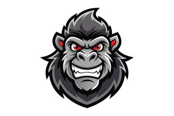 Fototapeta premium Ferocious gray gorilla head shows sharp teeth and glaring red eyes aggressively