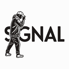 Person wearing hooded jacket and cap looking at phone vector