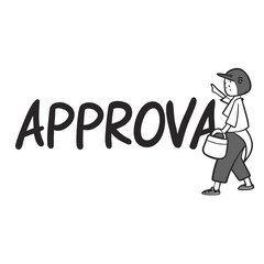 Person with approval text and bag walking