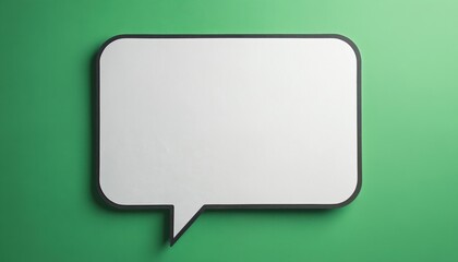 White paper speech bubble on bright green background. Simple geometric shape, clean design represents communication, messaging, placeholder for text. Suitable for social media, web design, business