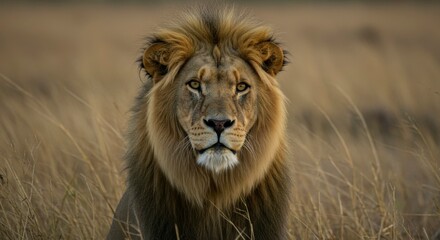 Obraz premium Majestic lion in golden savanna (2)