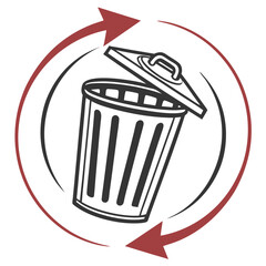 Recycling bin with circular arrows trash garbage