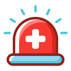 Red medical alert siren with white cross and blue light beams emergency warning