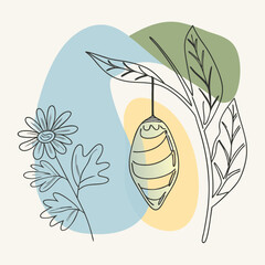 Cocoon with Leaves and Flowers Minimal Vector