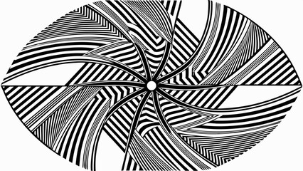 Abstract op art pattern with black and white stripes and geometric shapes