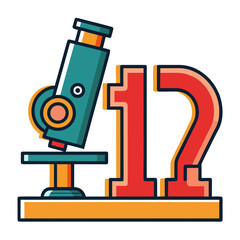 Teal microscope with red and orange numbers science laboratory